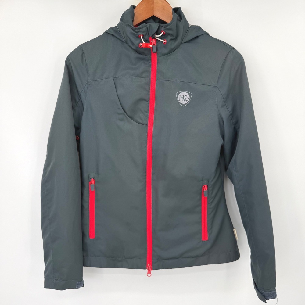 Horseware Jacket Kids XS Gray Red Full Zip Hooded Equestrian Windbreaker USA 4